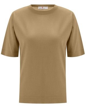 Peraluna Trine O-Neck Fine Knit Merino Wool T-Shirt - Brown