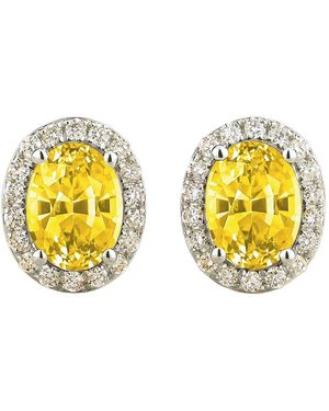 Juvetti Mina Oval Sapphire & Diamond Halo Earrings - Yellow