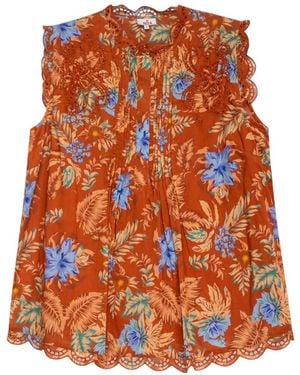 Niza Printed Blouse With A Fluid Fit And Short Sleeves - Orange