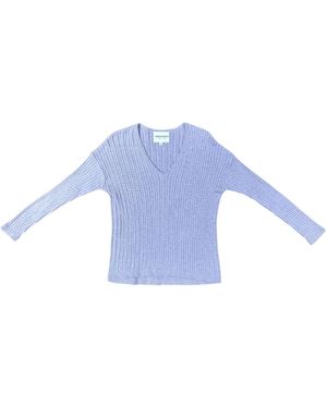 Lindsay Nicholas New York V-Neck Cable Jumper - Blue