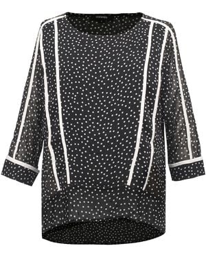 Smart and Joy Polka Dots Trim Chiffon Blouse - Black