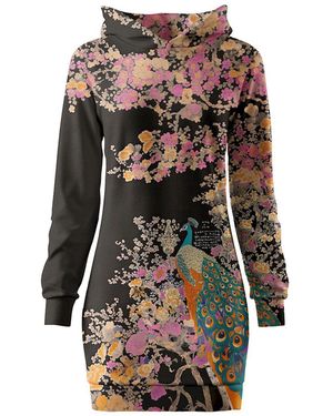 Aloha From Deer Ornate Avian Oversize Hoodie Dress - Multicolor