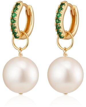 Scream Pretty Emerald & Baroque Pearl Charm Hoop Earrings - Metallic