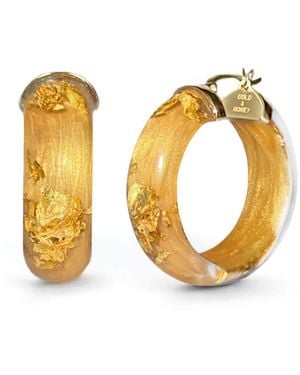 Gold & Honey 24K Leaf Huggie Hoop Earrings - Metallic