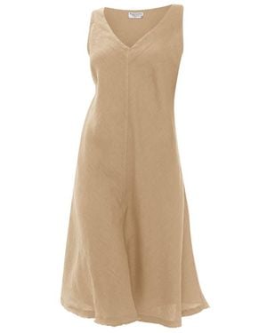 Haris Cotton Neutrals V Neck Linen Cami Dress Beach Sand - Natural