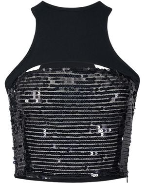 Egyptian Blue Cropped Sequin Tank Top - Black