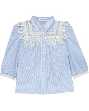 Roch Perel Lace And Striped Blouse - Blue