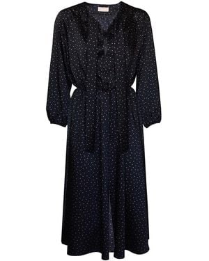 2KStyle Acton Pussybow Polkadot Satin Effect Midi Dress - Black