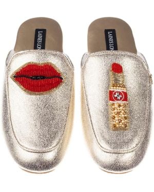 Laines London Classic Mules With Lipstick & Lips Brooches - Metallic