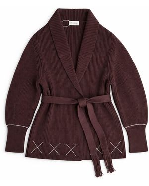 Ren Cordeza Hand Embroidered Knit Cardigan - Brown