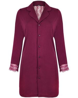 Oh!Zuza Poem Short Button-Down Nightshirt – Wine - Purple