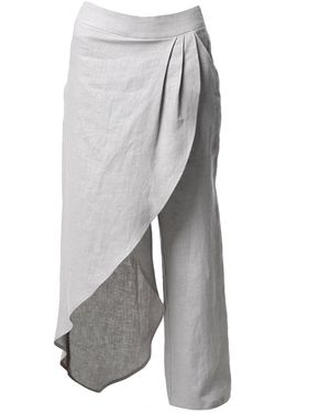 Metamorph Extravagant Asymmetric Linen Trousers - Grey