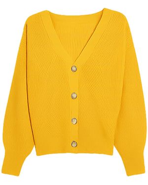 Yumi' Mustard Relaxed Fit Cardigan With Stitch Detail - Yellow