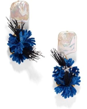 The Pink Reef Royal Handmade Floral Earring With Pearl - Blue