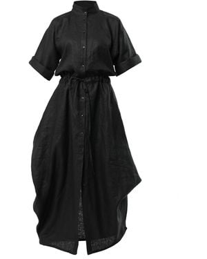 Metamorph Long Linen Shirt Dress - Black
