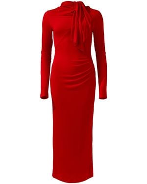 Lendrop Studios Yuna Tie Neck Midi Dress - Red