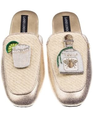 Laines London Neutrals Classic Mules With Agave Tequila Brooches - Metallic