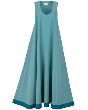 Langner Mint Viscose Cupro Flared Dress With Stunning Back Detail - Blue