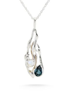 Isla Silver London Topaz, Moonstone & Diamond Sterling Pendant - Metallic