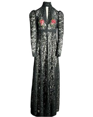 Couture to Your Door Sheet Lace Vintage Maxi Dress High Neck - Black