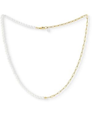 Pearls of the Orient Online Credo Oval Cultured Freshwater Pearl & Link Chain Necklace - Metallic