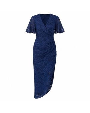 Girl In Mind Natasha Angel Sleeve Wrap Midi Dress - Blue