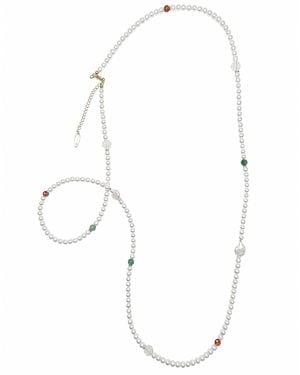 Farra Freshwater Pearl With And Agate Long Necklace - Metallic