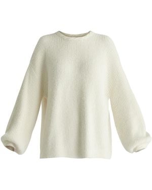 Paisie Balloon Sleeves Jumper With Cable Details - White