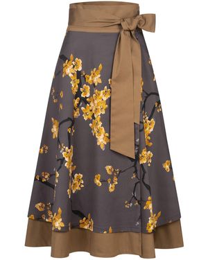 Marianna Déri Reversible Wrap Skirt Cherry Blossom & Caramel - Brown