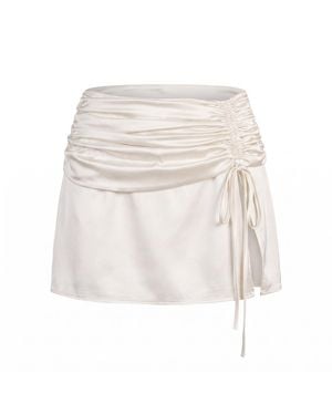 Clerestory Juliette Ruched Satin Drawstring Mini Skirt - Natural