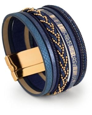 Saachi Braided Leather Multi Strand Bracelet - Blue