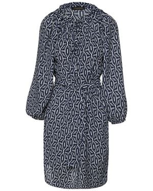 Conquista Belted Print Dress With Pockets - Blue