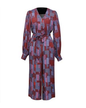 Smart and Joy Graphic Print Puff-Sleeve Viscose Jumpsuit - Purple