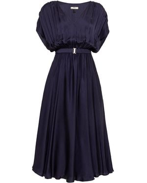 Nissa Belted Viscose Midi Dress - Blue