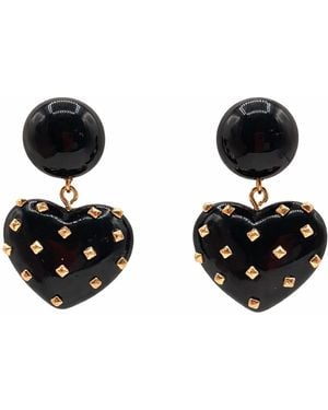 Michael Nash Jewelry Lavinia Resin Studded Heart Drop Earrings - Black