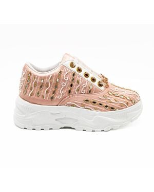 Rettrose Mia Luxury Satin Handmade Embellished Sneakers - Pink