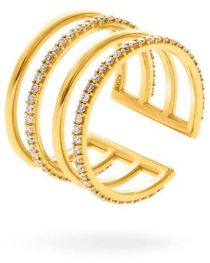 Lucy Quartermaine Solid Empire Open Ring With Graded Diamonds - Metallic