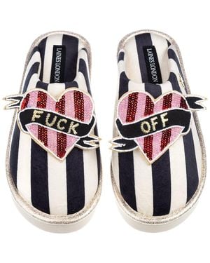 Laines London Flatform Stripe Closed Toe Slippers With & Stripe Fuck Off Heart Brooch - Multicolor