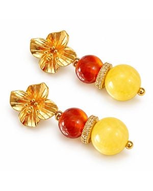 Way to Chic Agate & Carnelian Floral Drop Earrings - Orange
