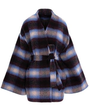 concept A trois And Burgundy Stripes Jacket, Side Over Side, Manteco Wool Fabric - Blue