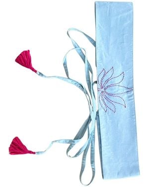 Heritagemoda Handcrafted Organic Silk Cotton Obi Belt With Tassels- Light - Blue