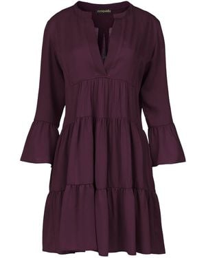 Conquista Dark Burgundy Tencel Gathered Seams Dress - Purple