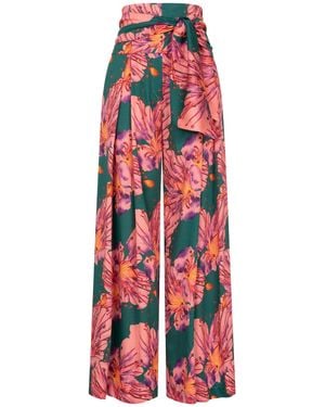 Marianna Déri Palazzo Trousers With Orchid Print And Tie Belt - Red