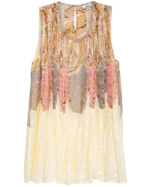 Niza Long Printed Dress With V-Neck Ruffles And Belt - Natural