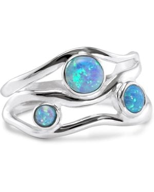 Isla Silver Three Fire Opal Gemstone Ring - Blue