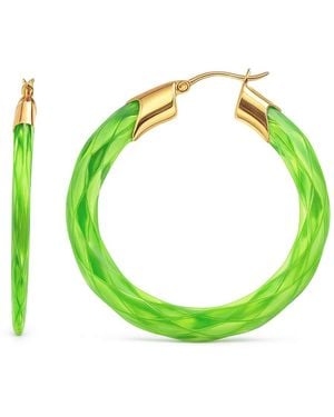 Gold & Honey Peridot Swirl Twist Lucite Birthstone Hoop Earrings - Green