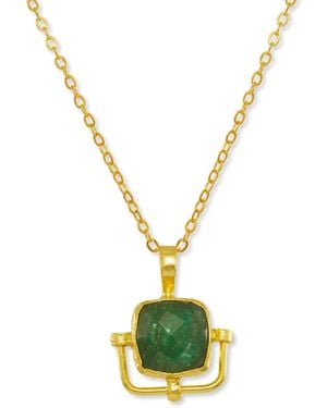 Ottoman Hands Dilara Emerald Pendant Necklace - Metallic