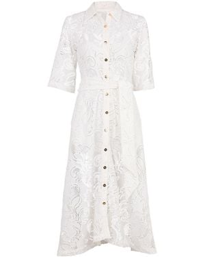 Zetaye Fiori Lace Midi Shirtdress - White