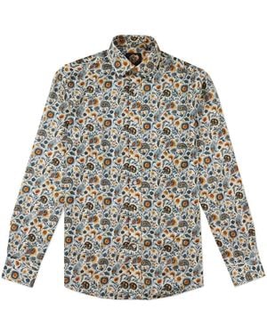 Gresham Blake Neutrals Cream Paisley Jacquard Shirt - Grey