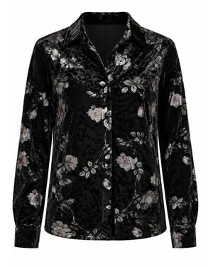 Traffic People Swan Song Velvet Metallic Floral Graft Shirt - Black